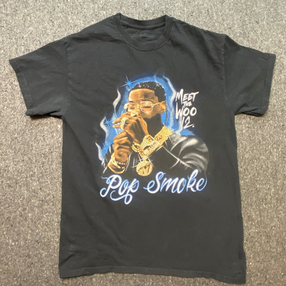 Pop Smoke Meet The Woo V2 T Shirt Medium M Mens Black Streetwear Graphic Tee